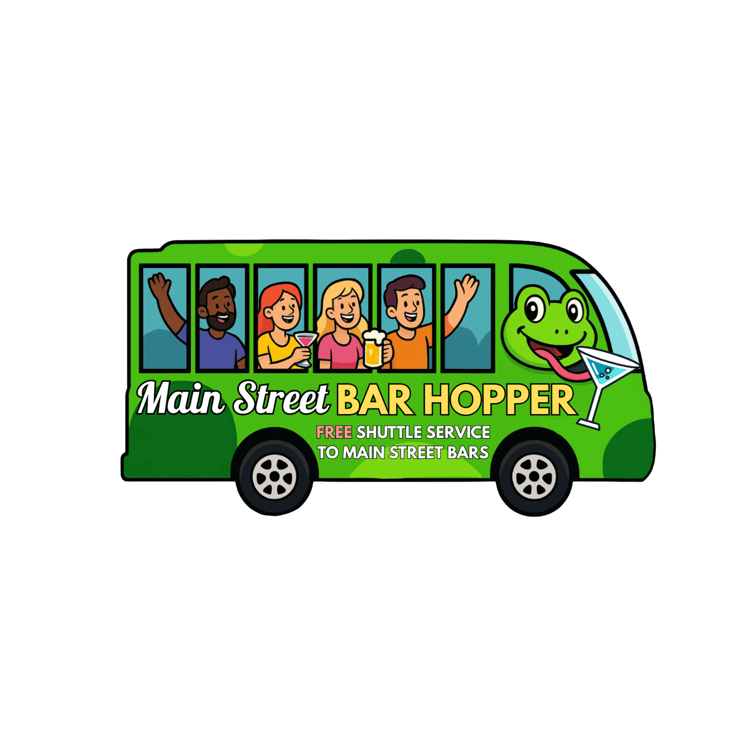 The Main Street Bar Hopper shuttle, aka Hoppie the frog